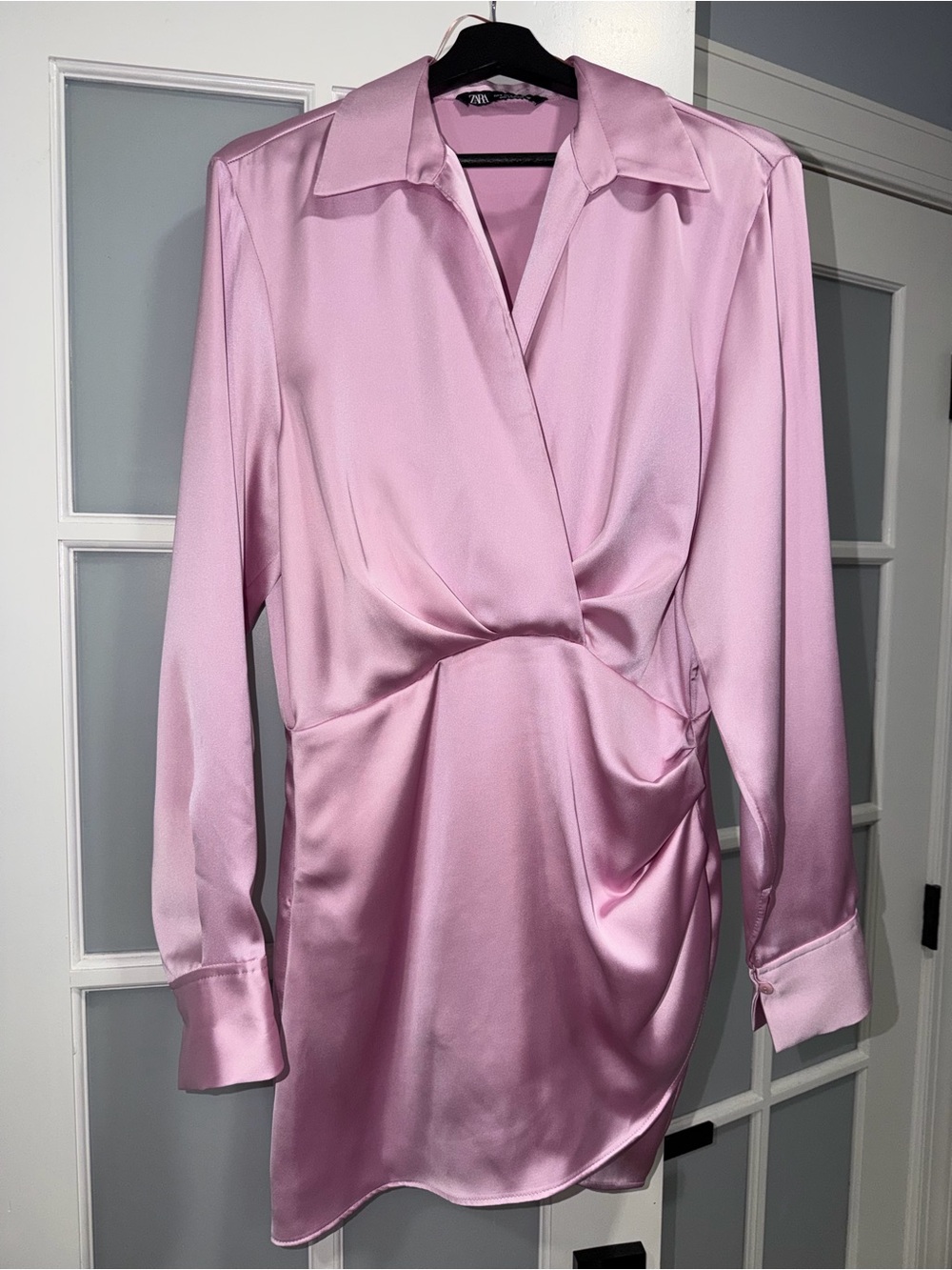 Zara Light Pink Satin Long Sleeve Dress